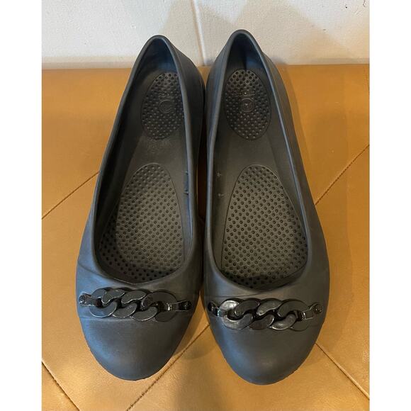 Crocs‎ Gianna Chain Link Black Ballet Flats Slip On Shoes Women's Size 8 - Picture 1 of 7